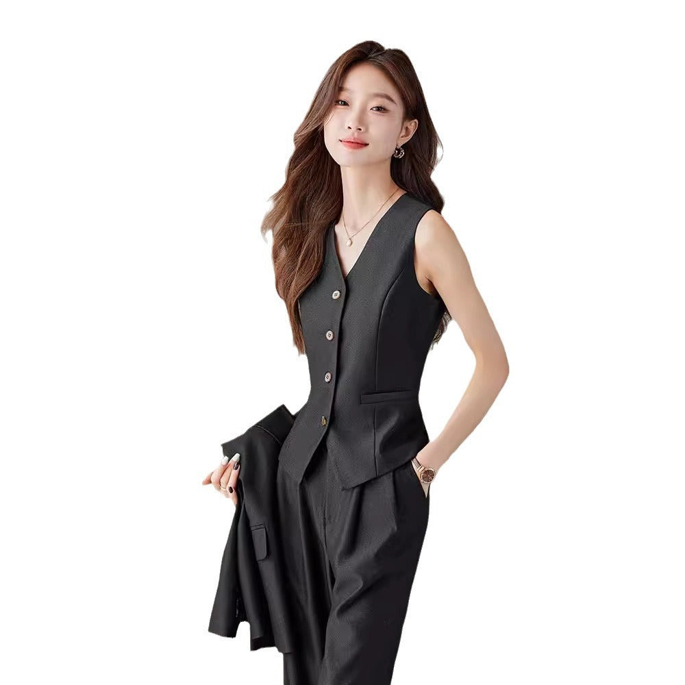 Fashion British Style High Waist Wide Leg Pants Two-piece Set