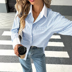 Striped Stitching Shirt For Women